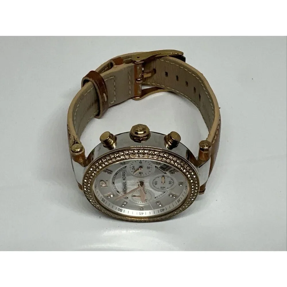 Michael Kors Parker MK5633 Women's Tan Leather Strap Analog Dial Watch NUL30